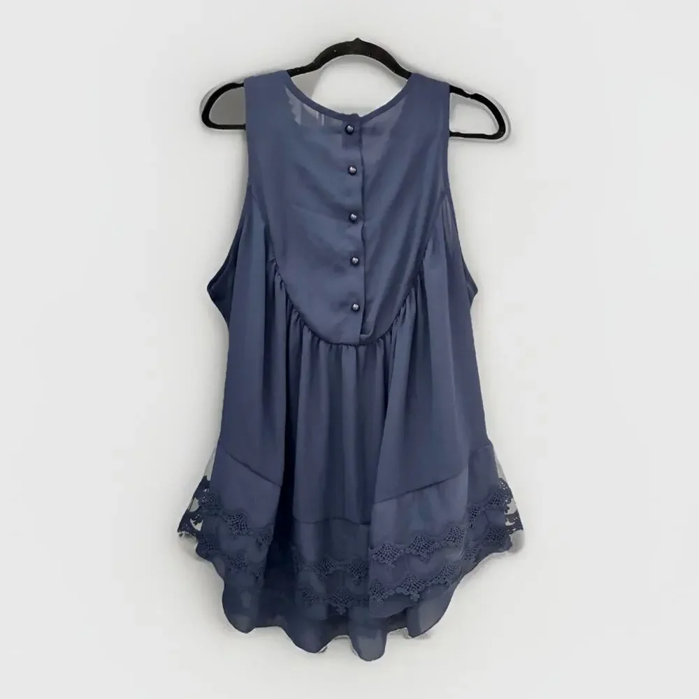 Women’s Navy Lace Crochet Blouse Sleeveless Chiffon Top Boho Chic Size XL - Picture 3 of 6